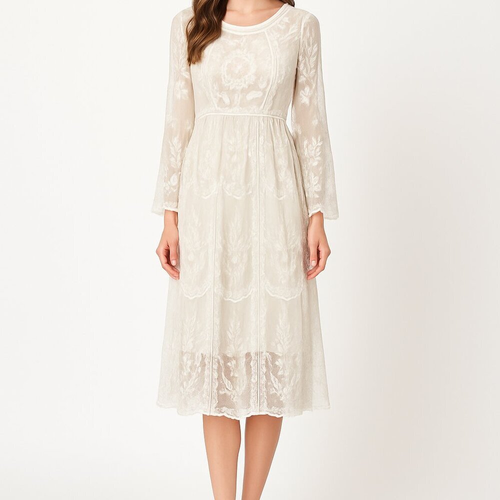 Klasiks Maxi Dress White Lace Embroidered Sleeveless Boho Bridal Occasion OS